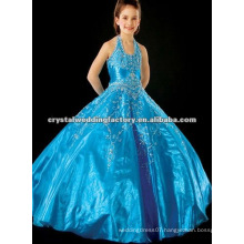 Best selling beaded blue halter embroidered ball gown backless pageant flower girl dresses CWFaf4202